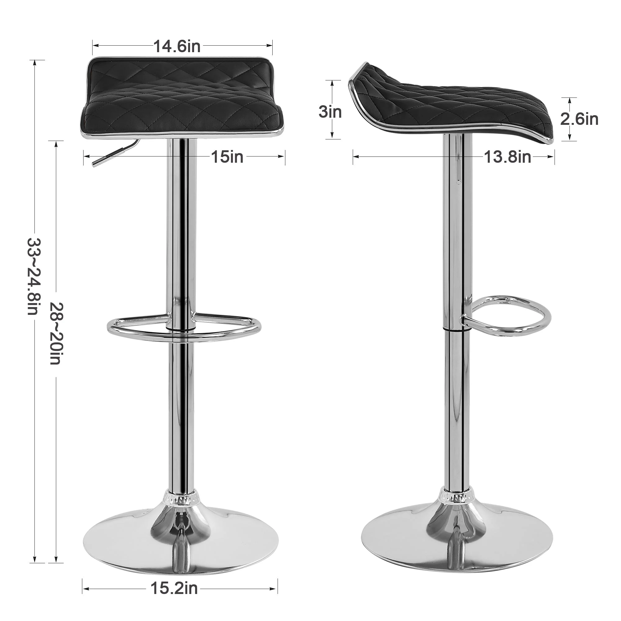 VECELO 5-Piece Console Table and Stool Set, 70.9" Sofa Table with USB Charging Station and 4 Adjustable Swivel Chairs, Set of 5, Black