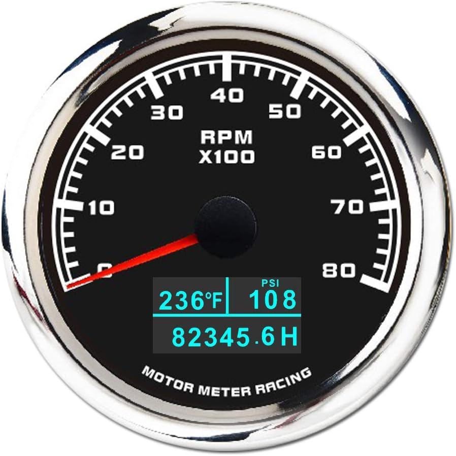 MOTOR METER RACING W Pro Boat Car Tachometer Hour Meter 6000 RPM Programmable Marine Waterproof White Dial Red LED Boat Generator Pack of 2
