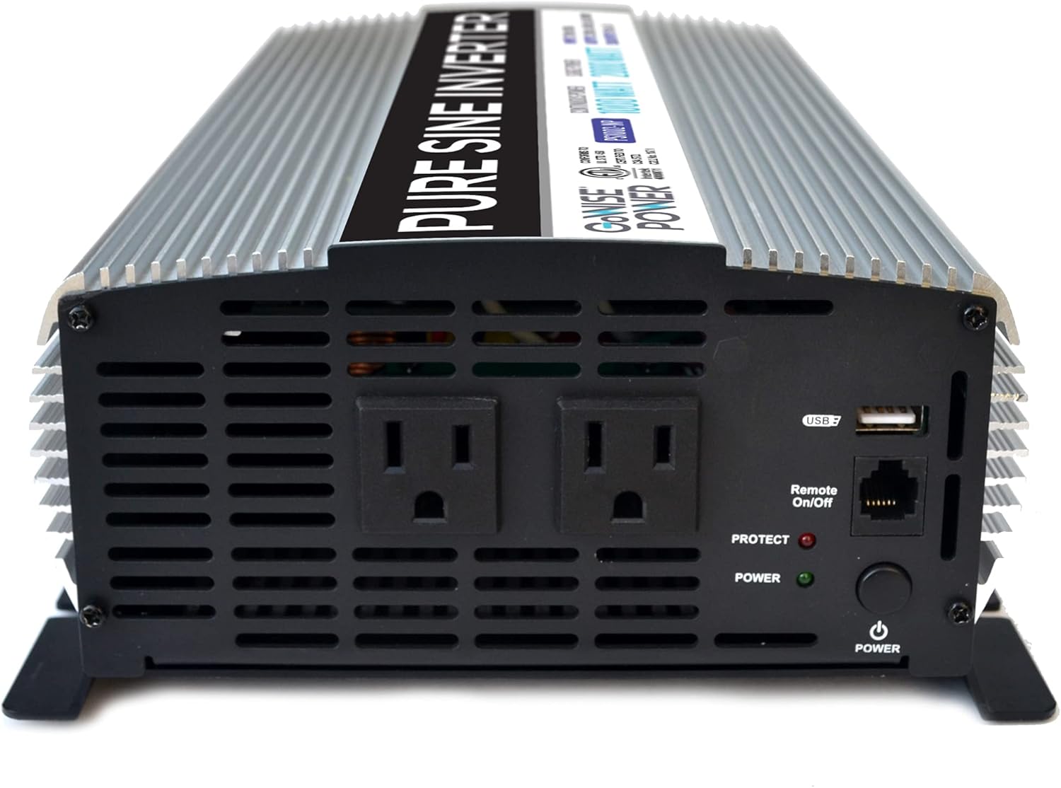 GoWISE Power 1000W Pure Sine Wave Inverter 12V DC to 120V AC with 2 AC Outlets + 1 5V USB Port, 2 Battery Cables