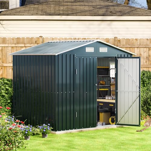 6x4FT Outdoor Steel Storage Shed with Clear Window, Lockable Doors, Weather-Resistant Metal Tool Shed for Garden, Backyard, Patio, and Utility Storage