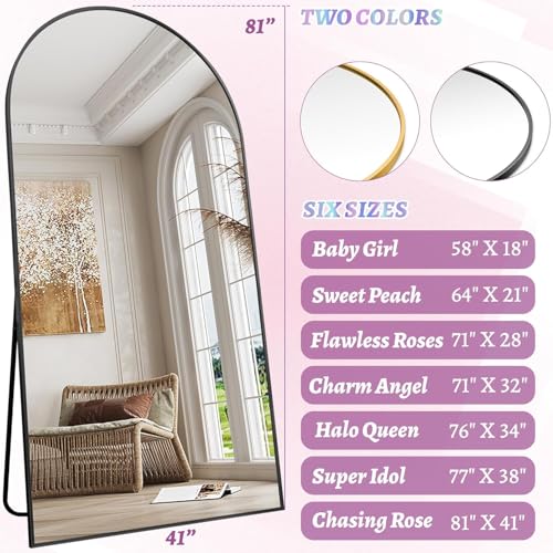 Full Length Mirror, 76"x34" Arched Floor Mirror Freestanding, Floor Standing Full Body Mirror with Stand for Bedroom