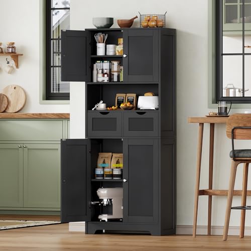 57.8“H Tall Bathroom Cabinet, Storage Cabinet with 2 Drawers & 2 Adjustable Shelves, Bathroom Storage Cabinet with 4 Doors