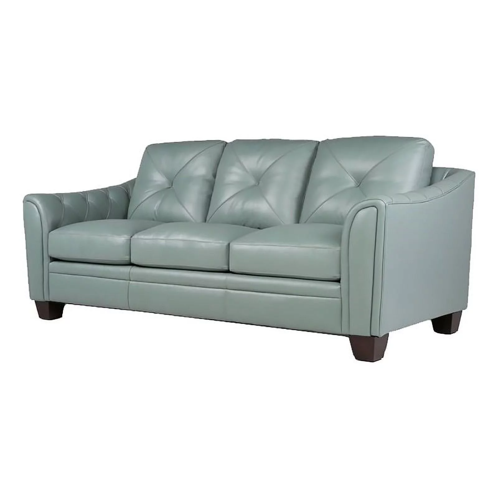 Maklaine 21" Transitional Leather Tufted Fitted Back Sofa in Spa Green