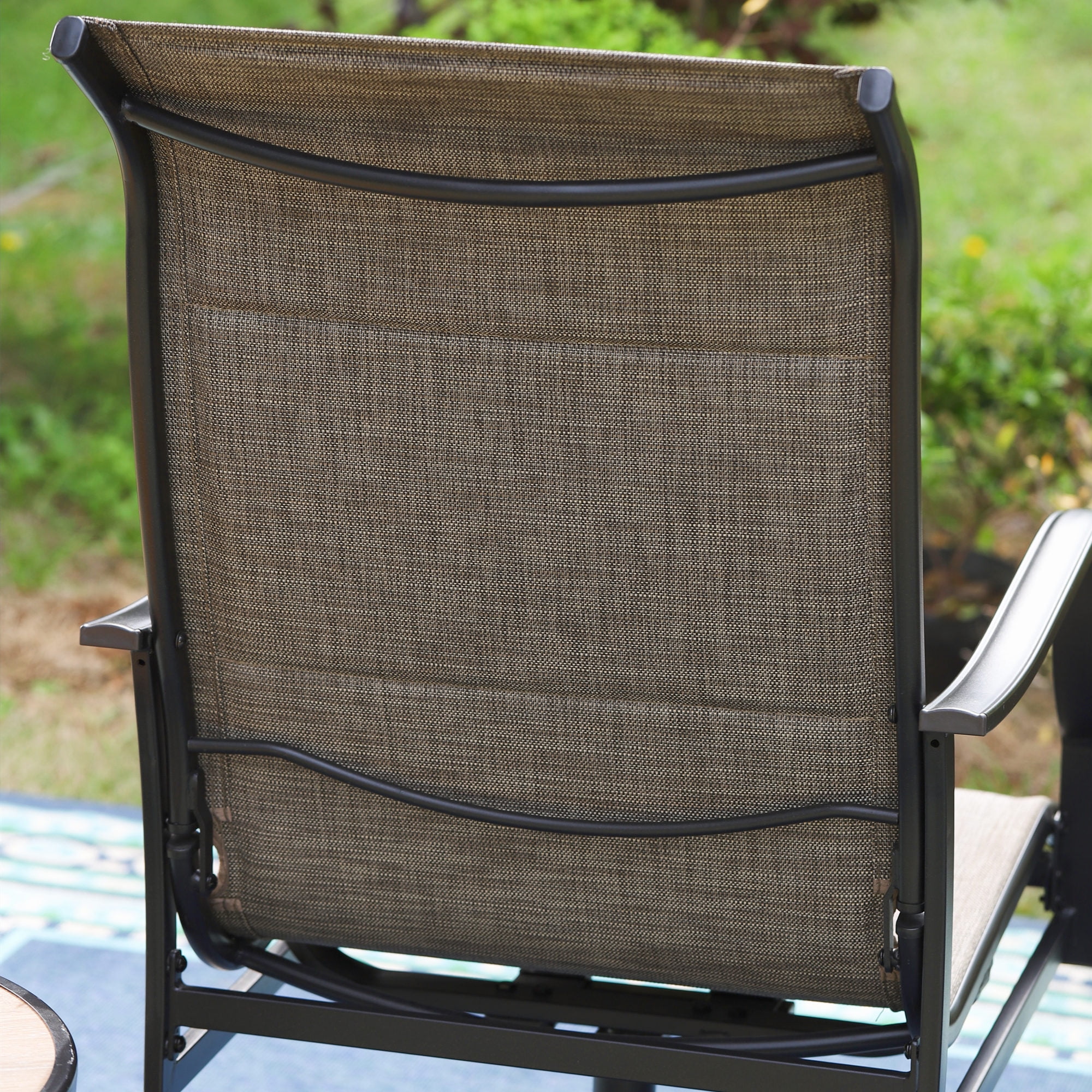 MF Studio 7-Piece Outdoor Patio Dining Set with High-Back Swivel Padded Chairs & Rectangle Table with Umbrella Support, Black & Gray