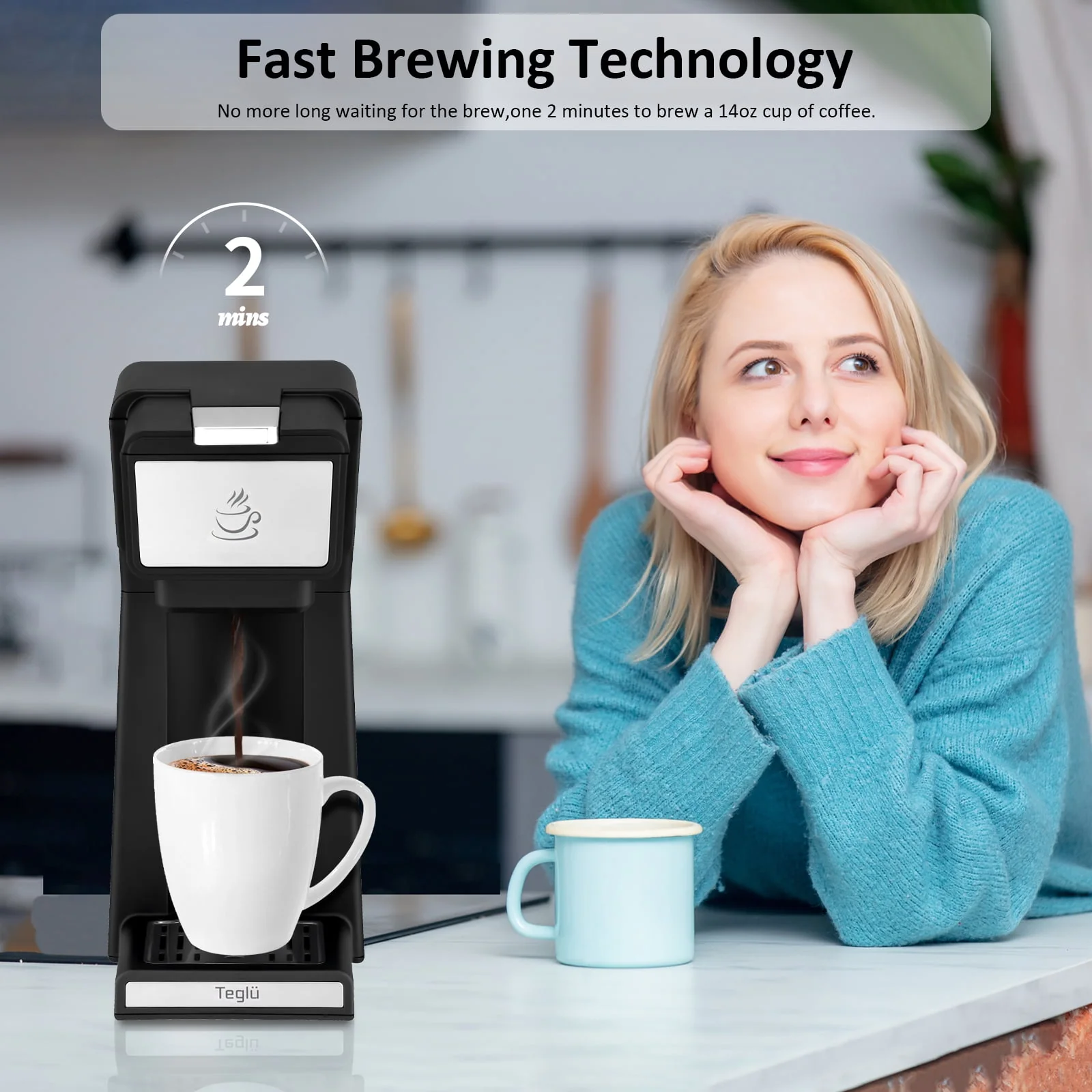 Slim Single Serve Coffee Maker 2 in 1 for K Cup Pod & Ground Coffee, Mini K Cup Coffee Machine 14 Oz