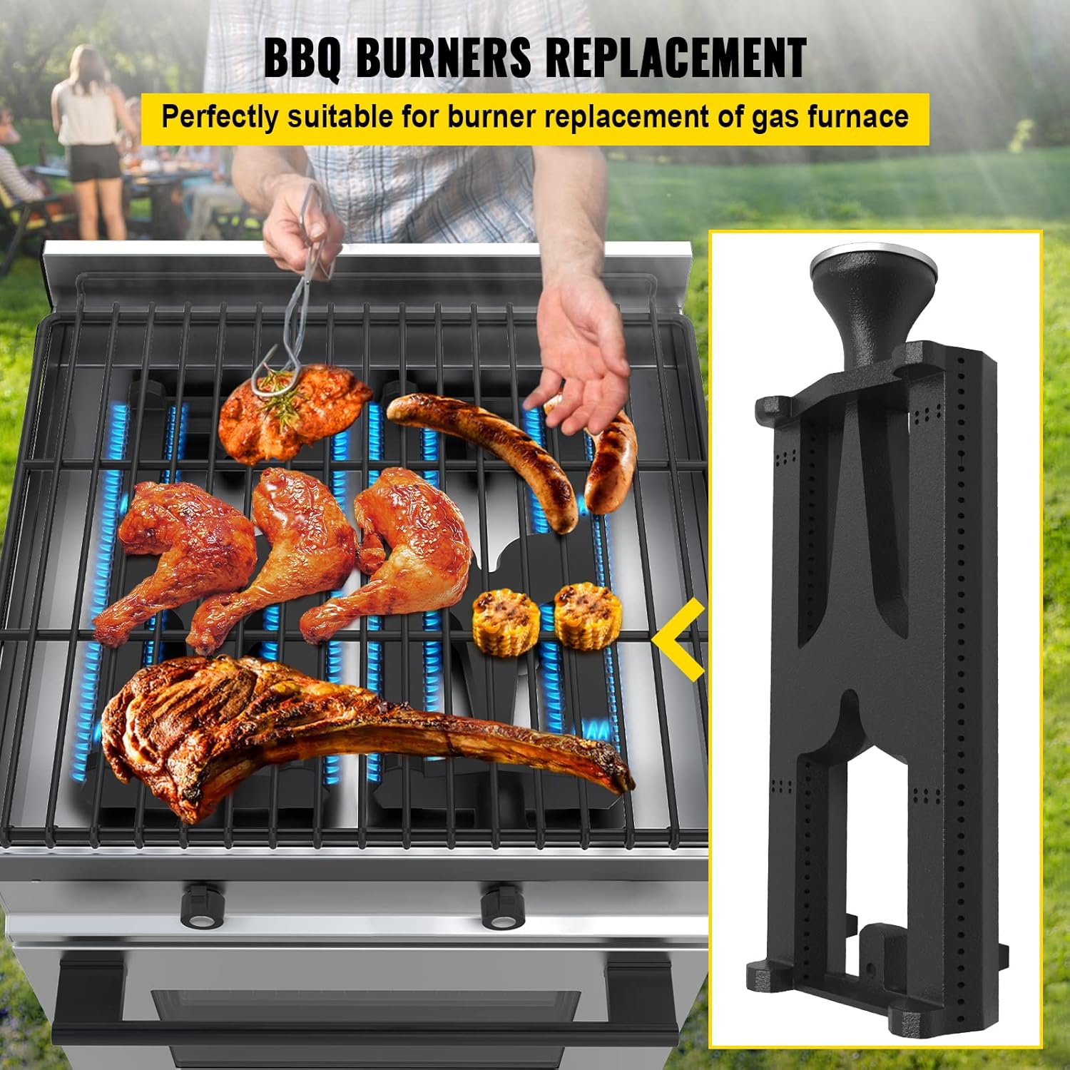 VEVOR Grill Burners, Cast Iron BBQ Burners Replacement, 2 Packs Grill Burner Replacement