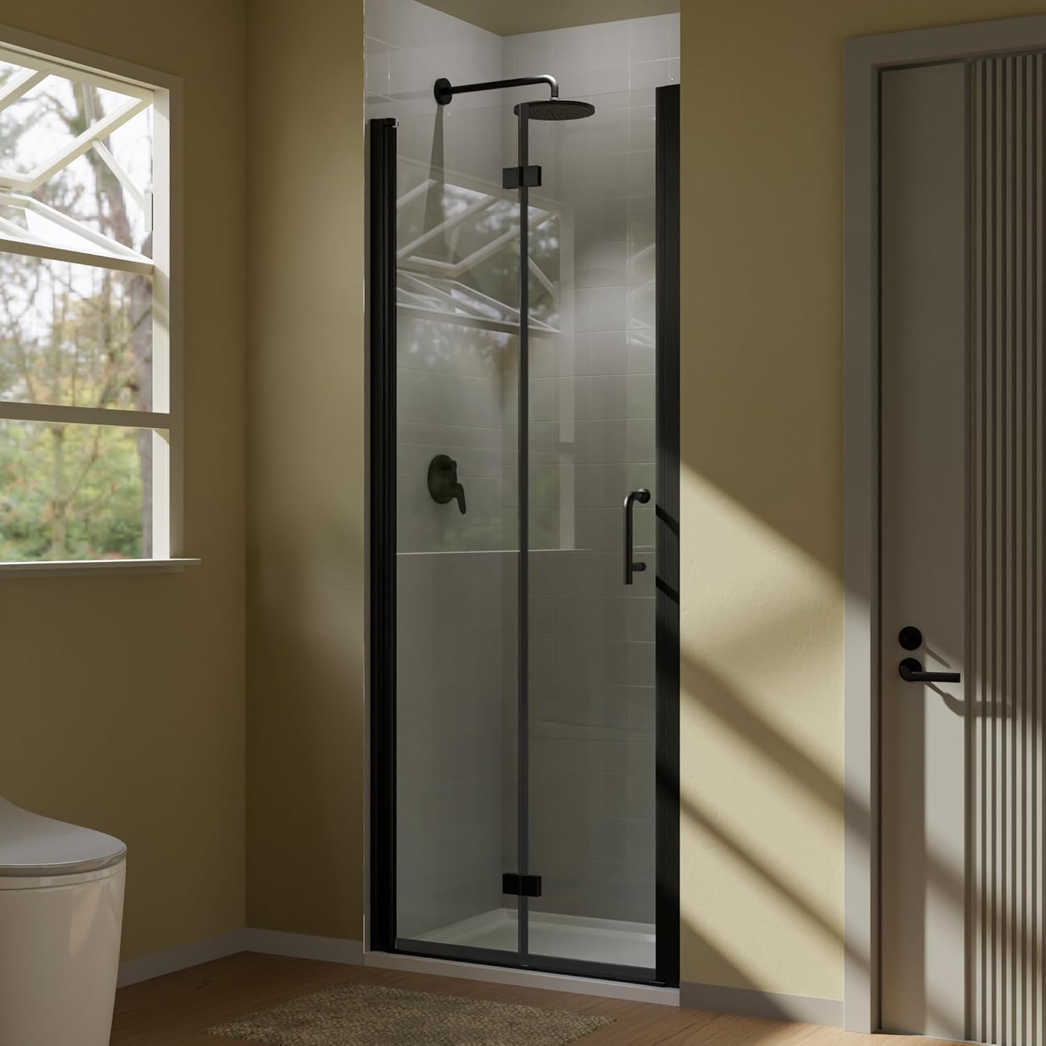 Bifold Frameless Glass Shower Door 32 in.W x 72 in.H Pivot Swing Shower Doors with 1/4 in. Clear Tempered Shower Glass Panel in Matte Black