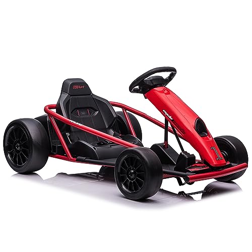 Go Kart for Kids,24V Battery 300WX2 Motors Pedal On Foot Go Cart,8MPH High Speed Drifting Car with Slow Start Function,Music, Horn,14.3" Wide Seat