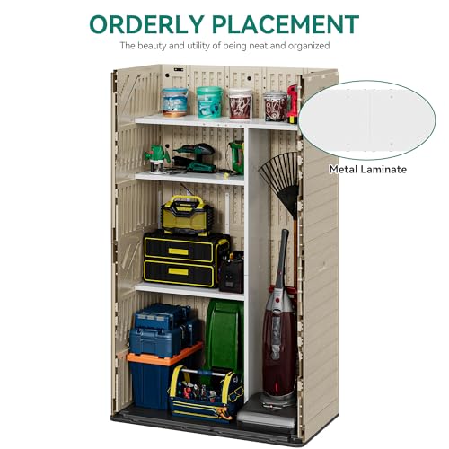 YITAHOME 60 cuft Vertical Outdoor Storage Shed w/o Shelf, Large Waterproof Storage Cabinet for Garden Shed, Tall Outdoor Storage Shed for Garage