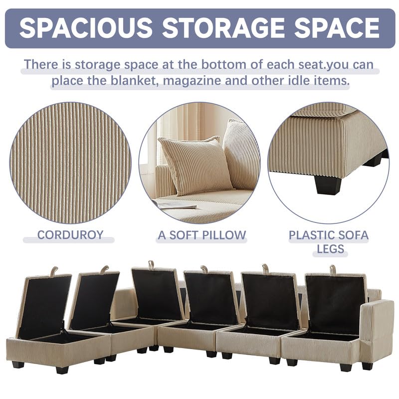 U Shaped Modular Sectional Sofa Couch, Corner Sofa with 4pcs Waist Pillows, Chaise Lounge, Terrycloth Fabric Sofa