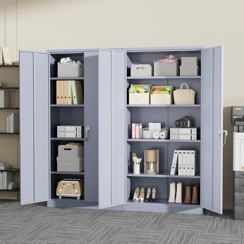 Greenvelly Steel SnapIt Storage Cabinet 72" Locking Metal Garage Storage Cabinet with 4 Adjustable Shelves, 2 Doors and Lock for File, Office, Garage