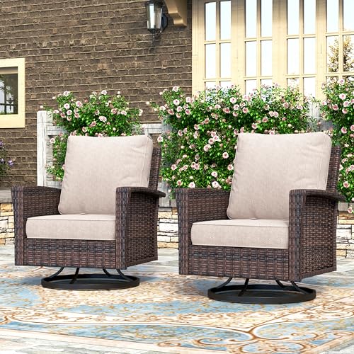 HERA'S HOUSE High Back Patio Furniture Set with Swivel Chairs, Outdoor Wicker Conversation Sets with 5.5" Comfy Cushions, 4 Piece Outside Sofa Sets
