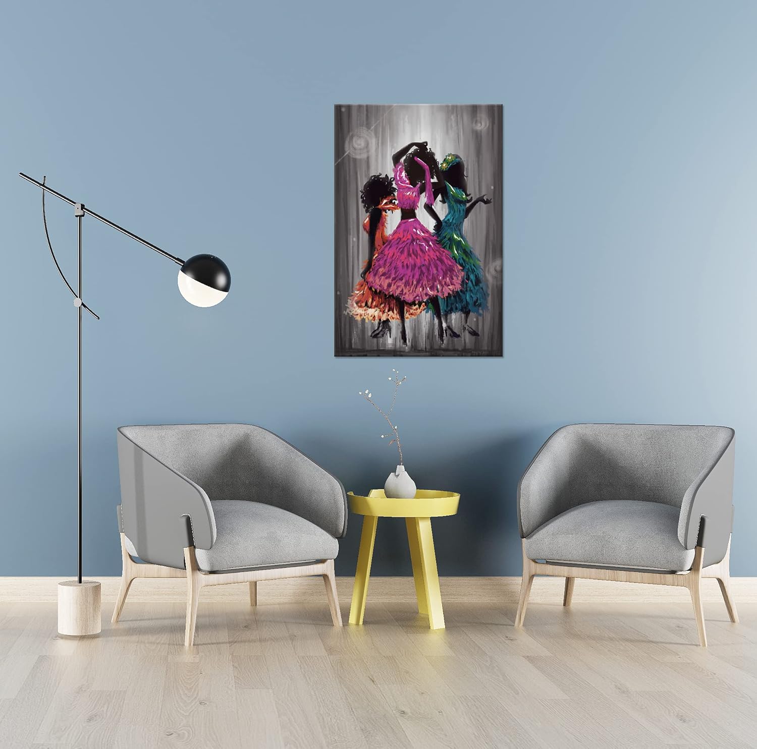 Zlove Large Dancing African Girls Canvas Wall Art African American Ethnic Tribe Lady Abstract Painting Artwork for Bedroom Bathroom Home Decor