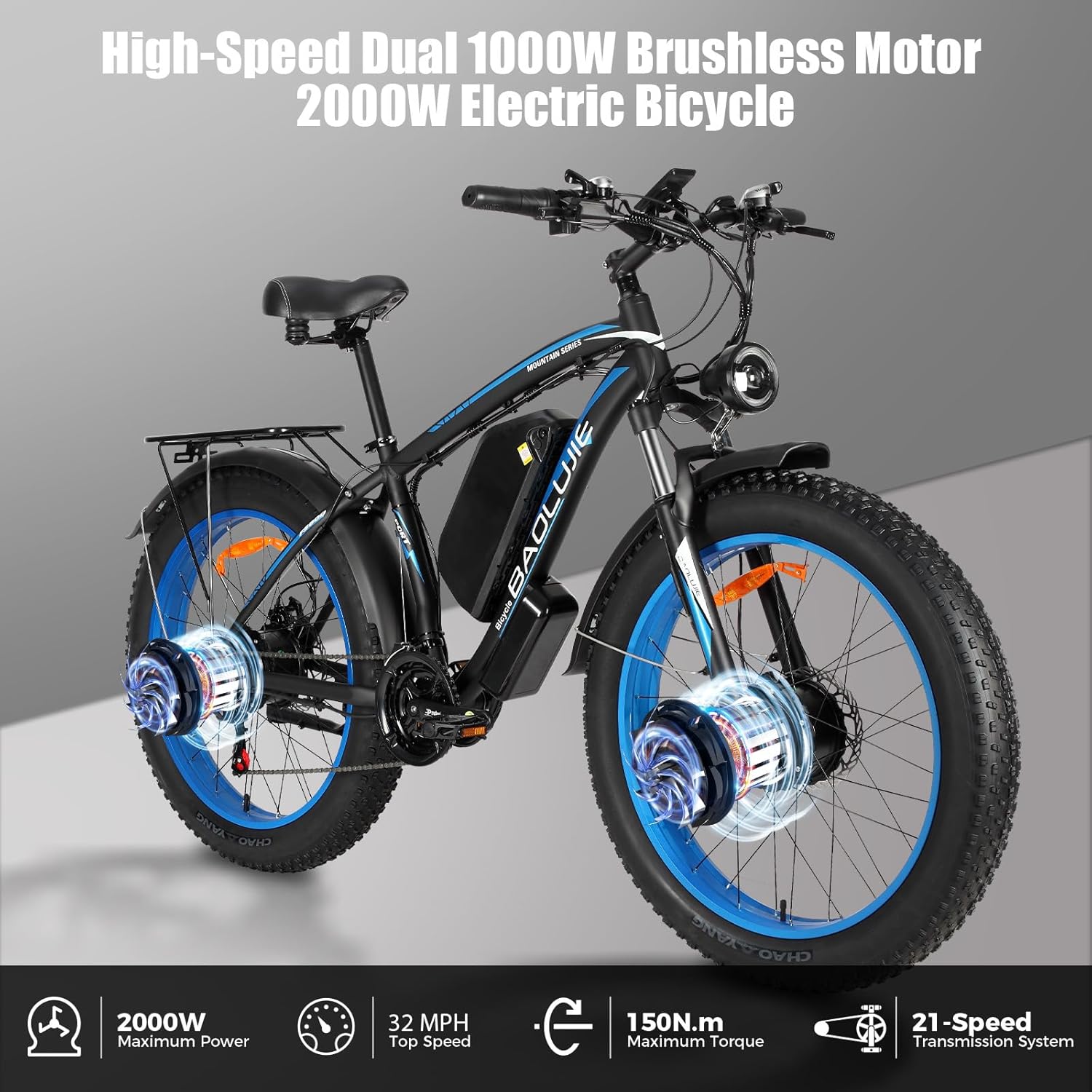 Electric Bike for Adults,Ebike with 1000W+1000W Dual Motor,E Bike with 48V 20AH Battery, 30MPH Commuting Electric Bike, High Brushless Gear Motor