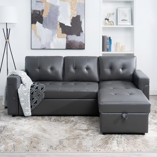 Naomi Home Reversible Sleeper Sectional Sofa Storage Chaise Velvet/Dark Gray