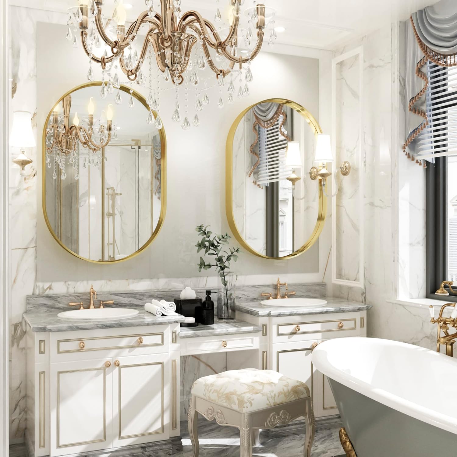 Hasipu 24×36 Inch Oval Wall Mirror for Bathroom, Gold Metal Frame Bathroom Mirrors, Wall Mounted Mirror (Horizontal/Vertical)