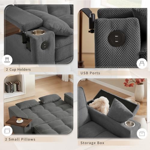 68.11" Corduroy Sleeper Chair Bed with USB Port, Cup Holders & Side Storage Pockets – 3-in-1 Foldable Sofa Bed for Guest Room, Living Room – White