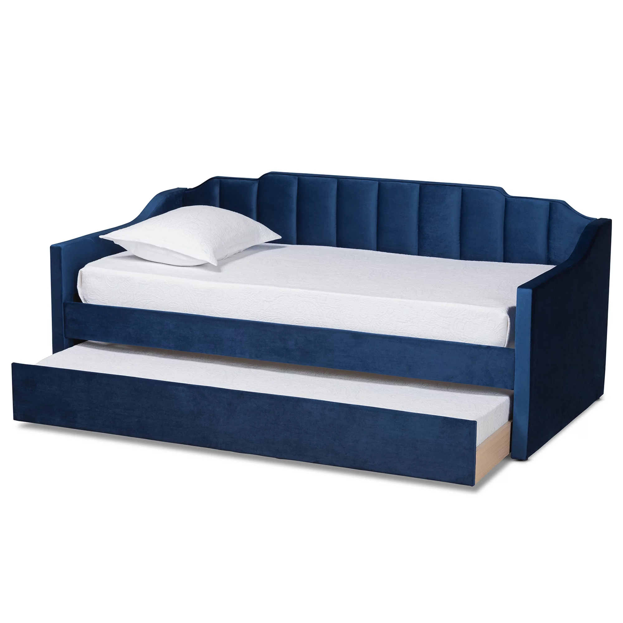 Baxton Studio Lennon Modern Engineered Wood with Trundle Daybed, Twin, Navy Blue