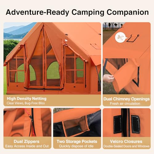 2025 Upgraded Waterproof Inflatable Camping Tent, Large Blow-Up Air Tent, No Assembly Needed Luxury Glamping House, Oxford Fabric