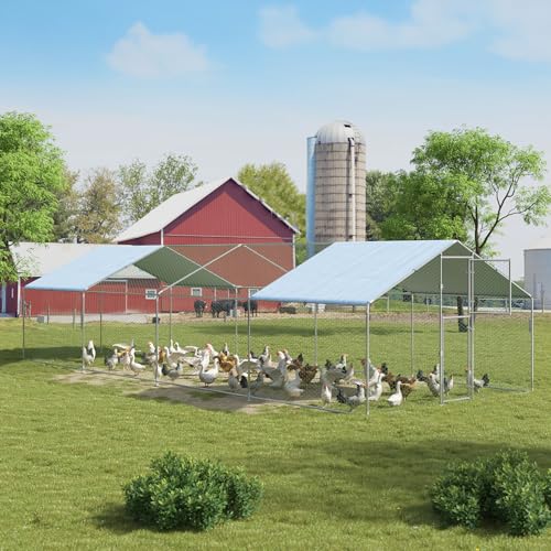 Polar Aurora Metal Chicken Coop, Large Outdoor Chicken Pen, Walk-in Chicken Run for 6-20 Chickens