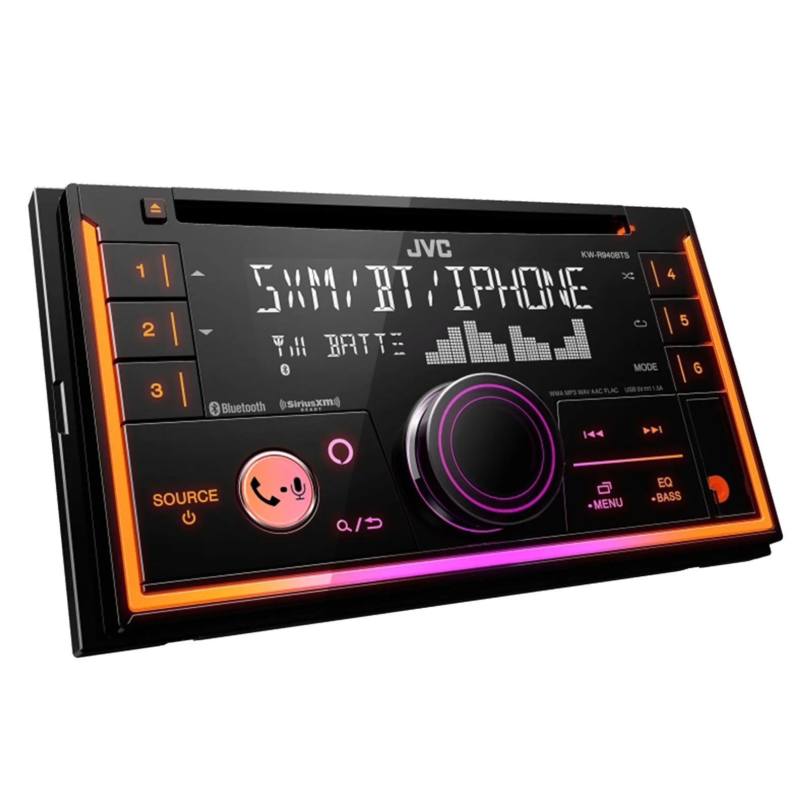 JVC KW-R940BTS Double DIN Bluetooth USB AUX AM/FM Stereo CD Player Receiver Bundle with 2x 6.5" 2-Way 360W Peak Car Audio Component Speakers