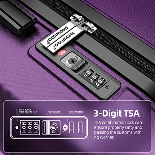SHOWKOO Luggage Sets Expandable PC+ABS Durable Suitcase Double Wheels TSA Lock Black