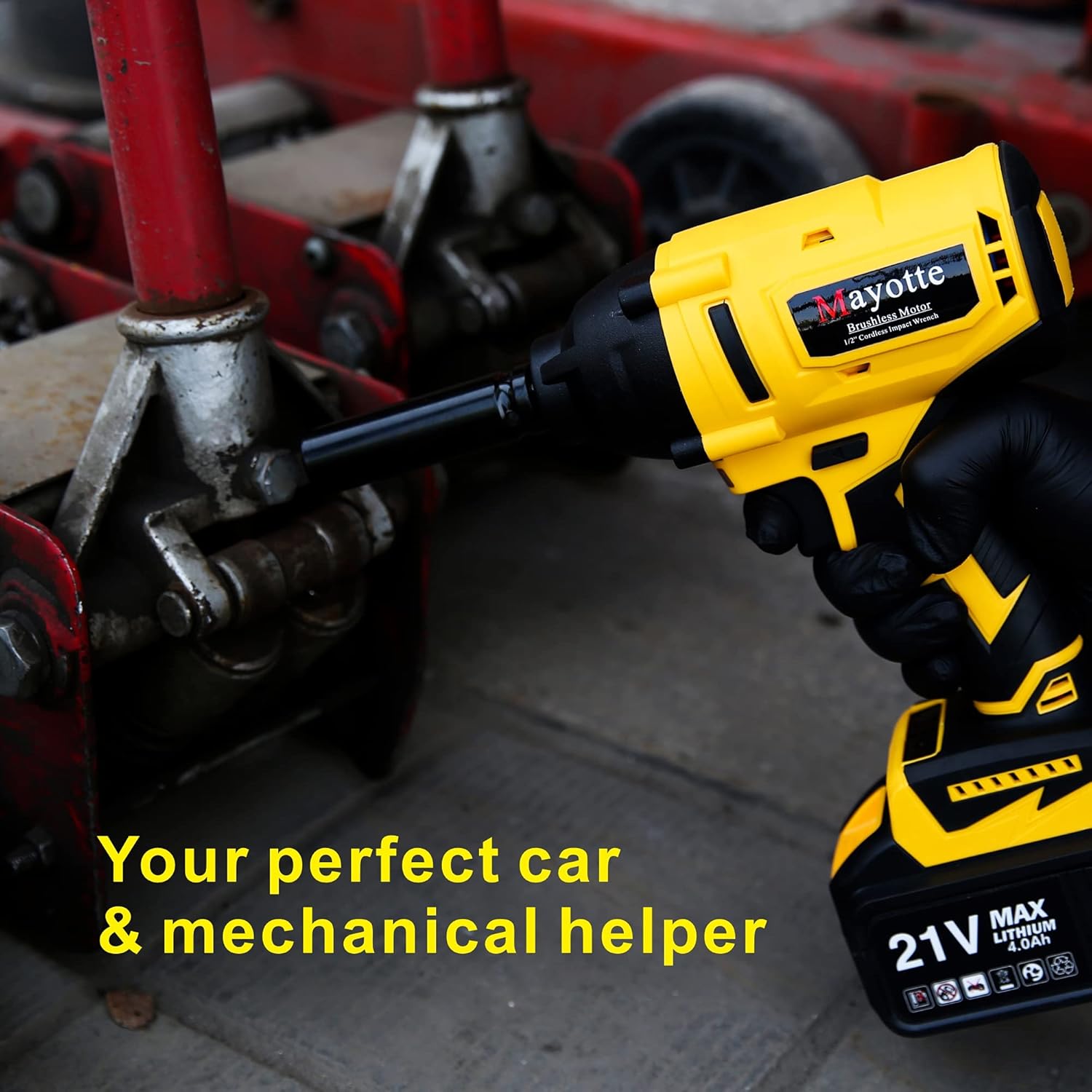 Cordless Impact Wrench 1/2 inch, Mayotte 21V Brushless Compact High Torque Impact Wrench Kit 460 Ft-lbs,4.0A Li-ion Battery, 4 Sockets
