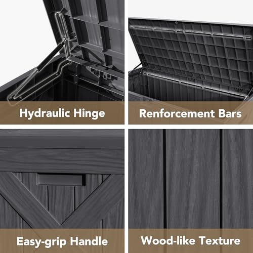 Devoko 120 Gallon Deck Box Resin Outdoor Storage Box Waterproof for Patio, Large Outdoor Storage Bench Lockable for Outside (Black)