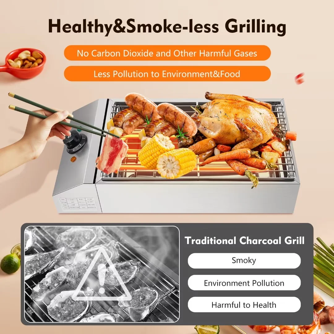 TFCFL Portable Electric Grill Stainless Steel Barbecue BBQ Cooking Griddle Smokeless