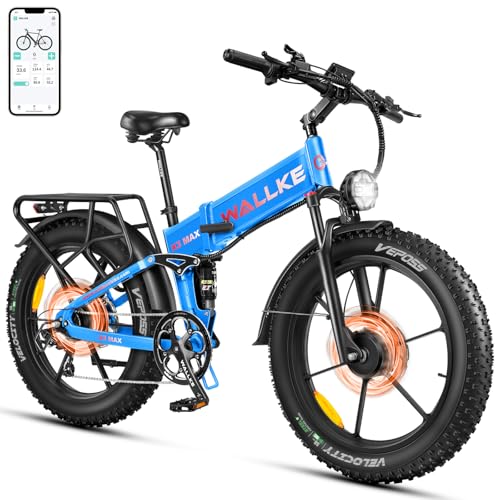 W Wallke Actual 2800W Dual Motor Folding Mountain Electric Bike, 48V 44Ah Battery 170 Mile,26" Fat Tire 35MPH Fast Adult Ebike