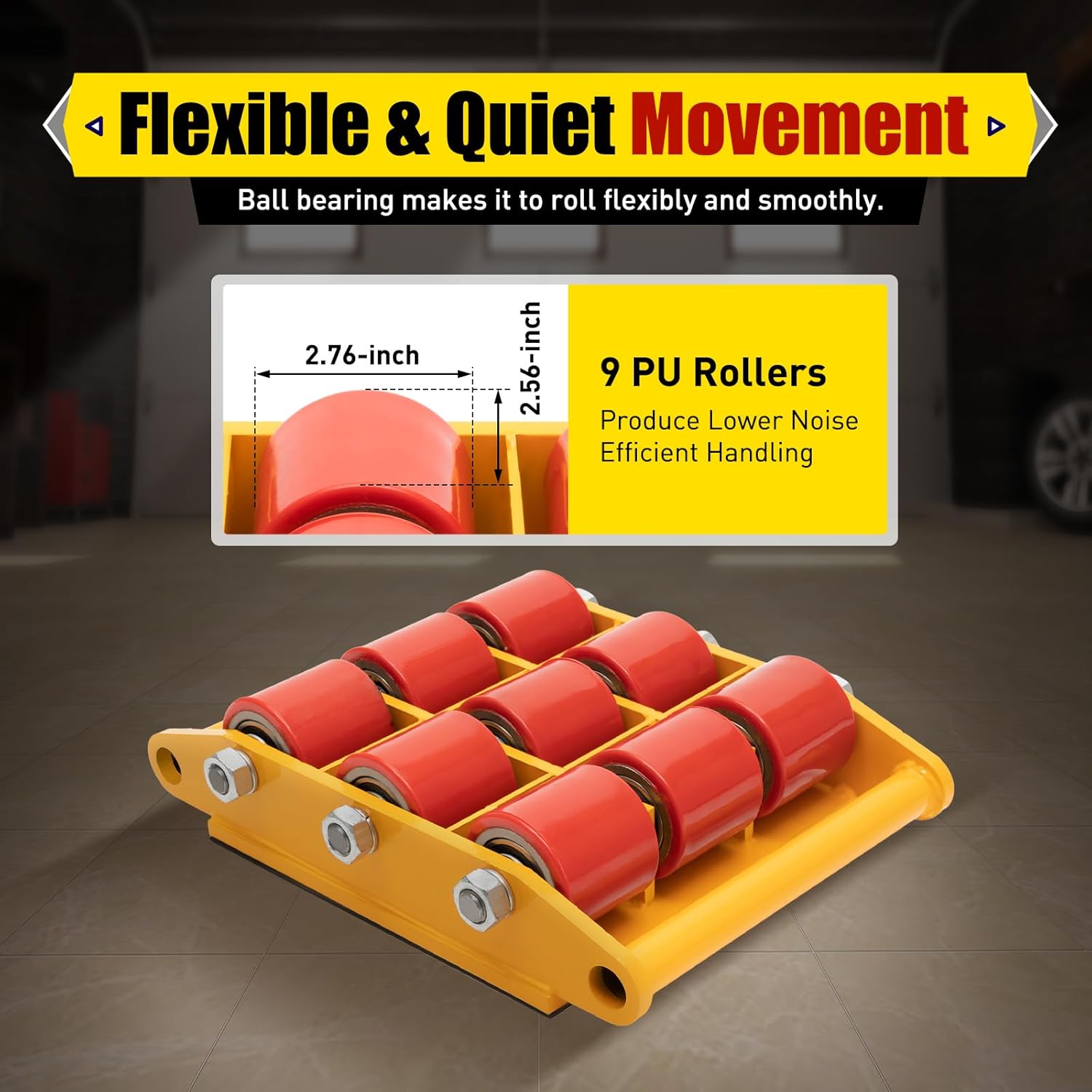 15T Industrial Machinery Mover 33000LBS Machinery Moving Machine Dolly Skate Heavy Duty Roller Mover Cargo Trolley with 9 Rollers & PU Wheels for