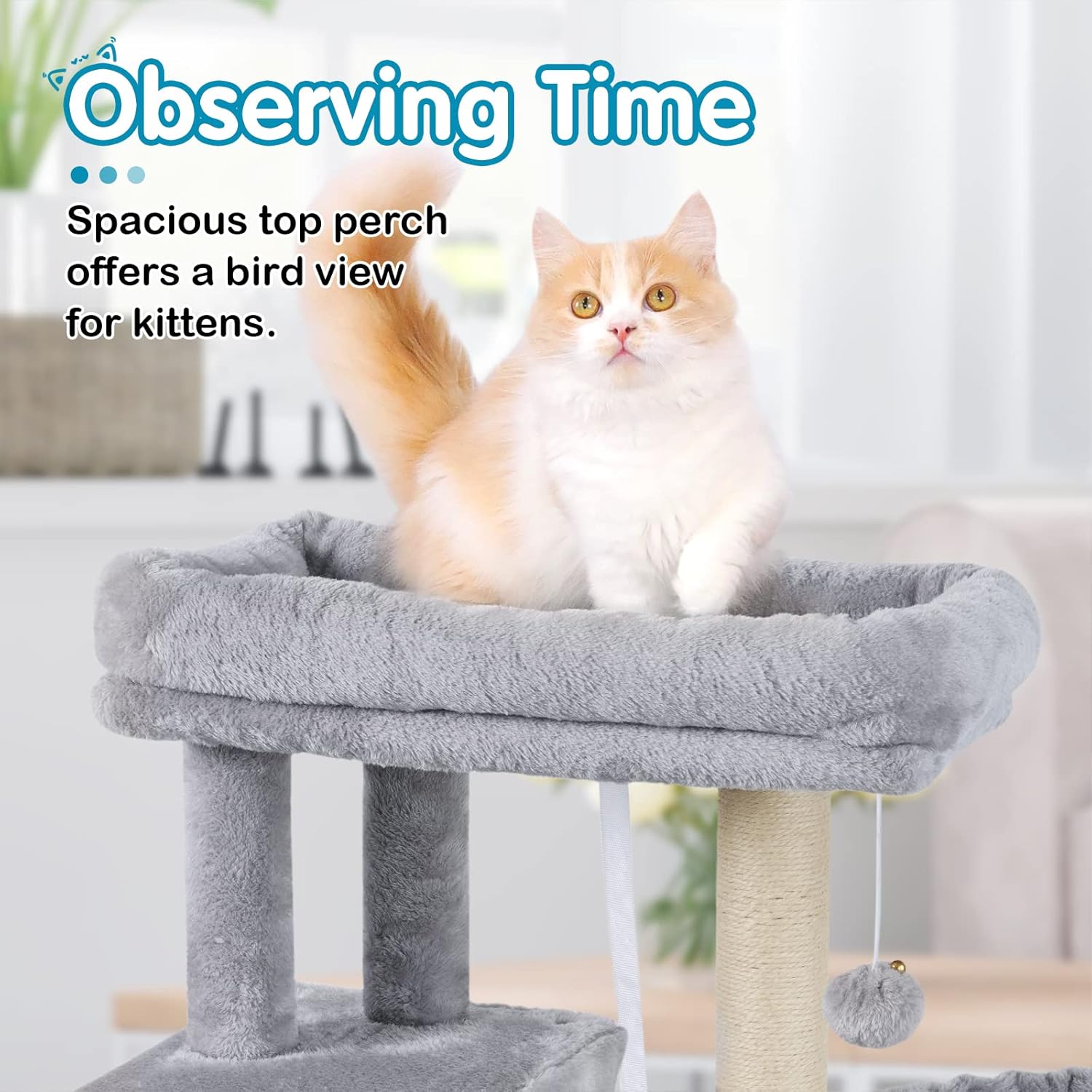 Dooradar Cat Tree for Indoor Cats, 38 Cat Tower with Adjustable Base, Small Multi-Level Cat Furniture with Condo, Scratching Posts and Perch