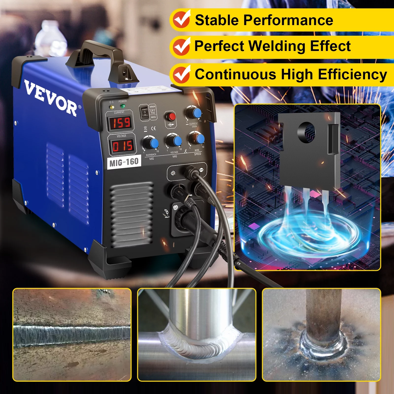 VEVORbrand 160 Amp MIG Welder 3 in 1 Welder MIG TIG Arc Welder 110V/220V DC Welding Machine, Combo Welding Machine Inverter Welder Digital Display