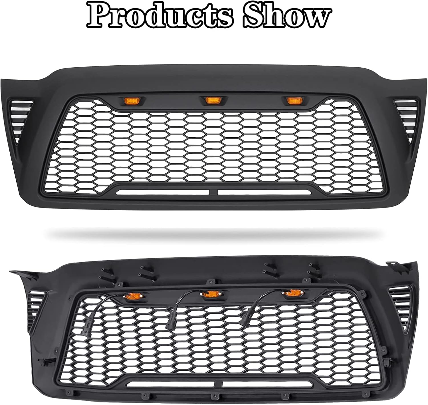Mesh Grille Front ABS Grill For Toyota Tacoma 2005-2011 Mesh Grill with 3 LED lights (Matte Black)