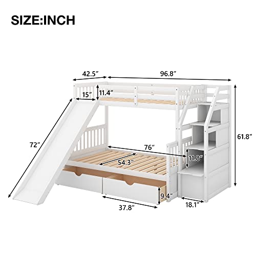 Harper & Bright Designs Bunk Beds Twin Over Full Size, Bunk Bed with Trundle,Storage Shelf and Stairway