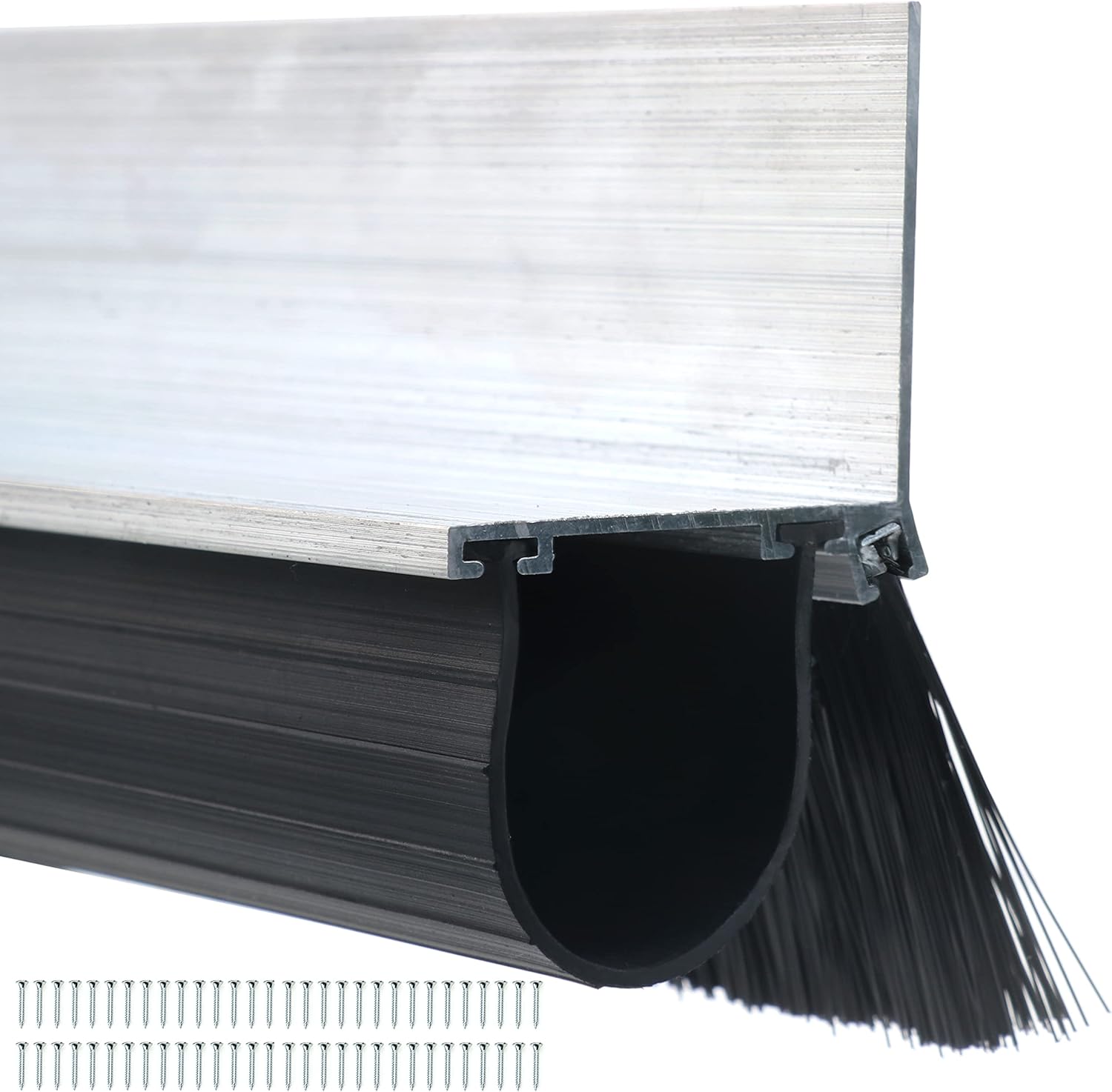 Ginchain Garage Door Seals, Heavy-Duty U Shape Bottom Rubber with Aluminum Track Retainer Base + 5cm Brush Combination Kit
