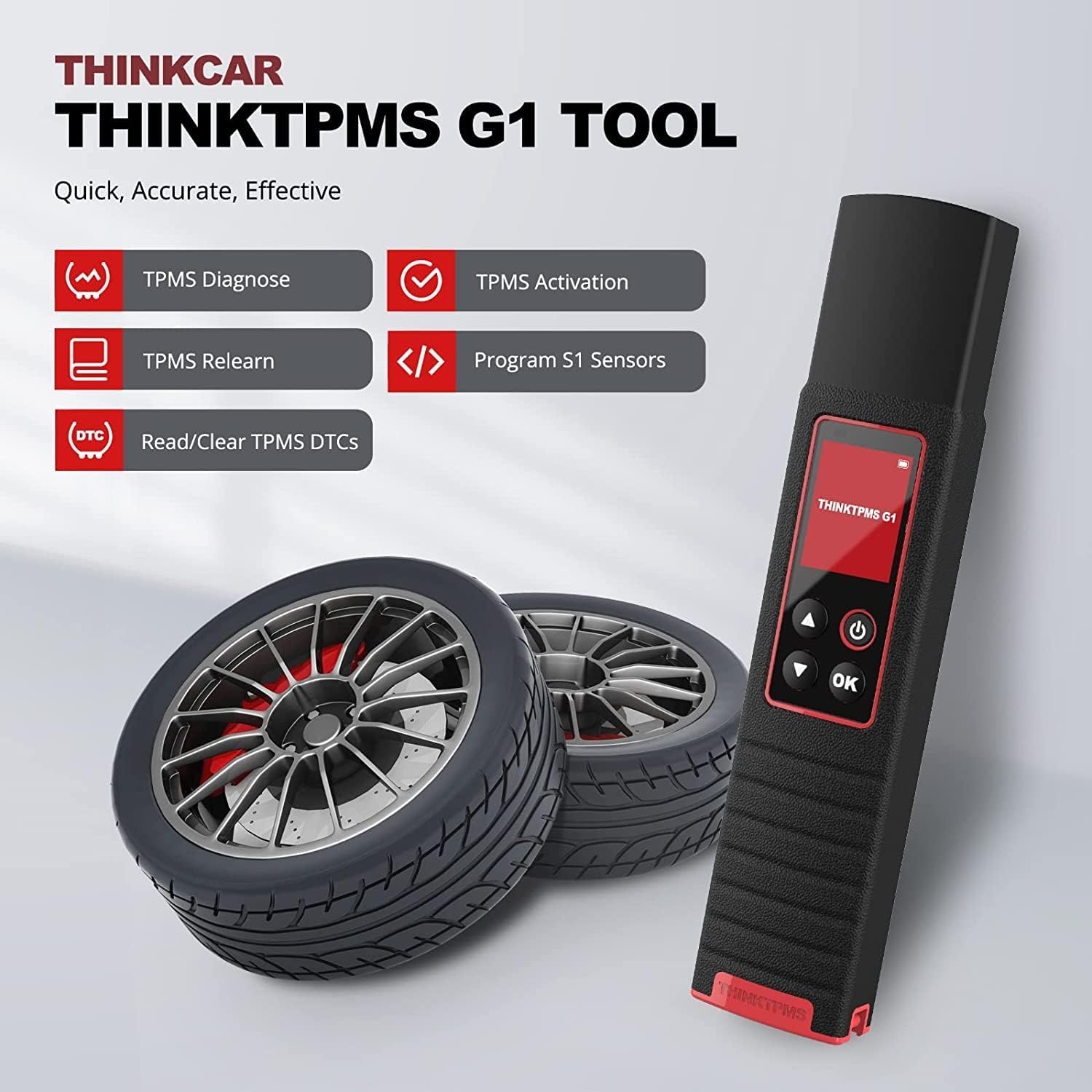 THINKCAR TPMS Relearn Tool THINKTPMS G1 Activate 315/433MHz Universal Sensors, Unlimited Programming Tool, Activate 98% OEM Tire Sensors