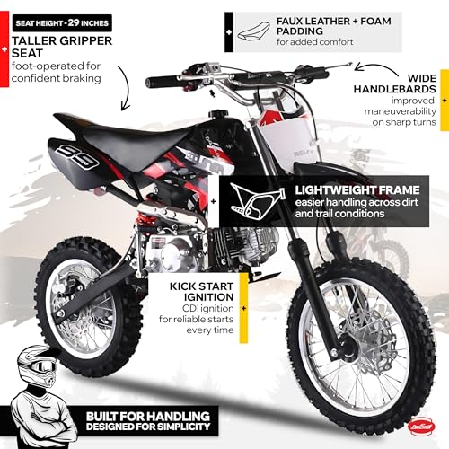 Coolster 125cc Dirt Bike for Kids & Adults - Gas Powered Manual Transmission Off-Road Pit Bike with Kick Start System, QG-214-2
