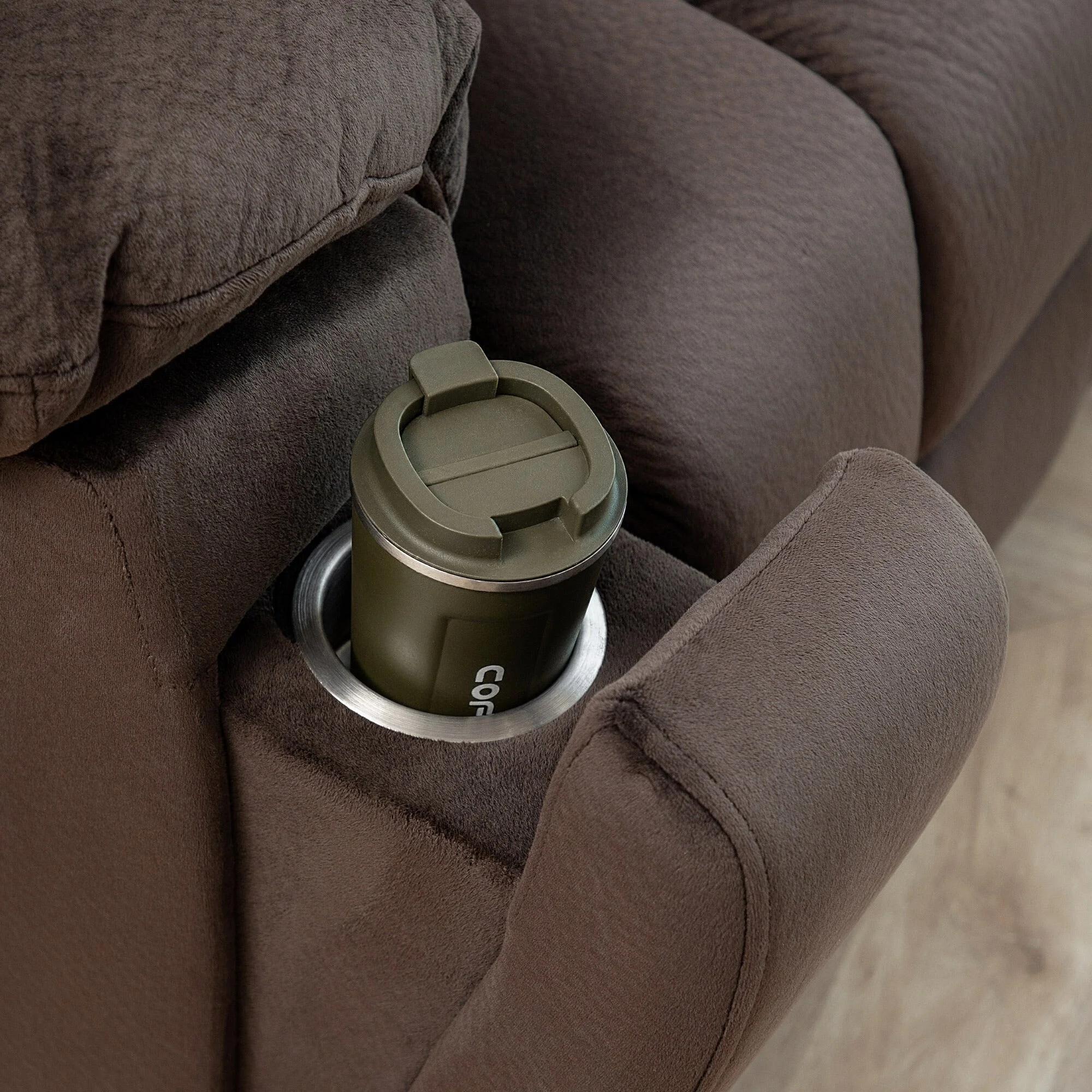 Big and Tall Velvet Power Lift Massage Recliner Chair, Hidden Cup Holders Coffee
