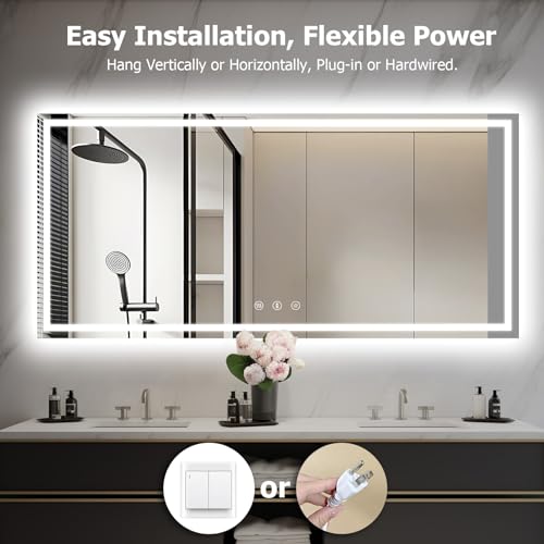 YOLEO 40x36 LED Bathroom Mirror with Lights, Led Mirror for Bathroom with Front and Backlit, Lighted Bathroom Vanity Mirror for Wall, Anti-Fog