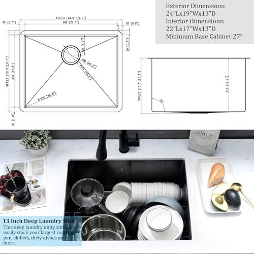 Stainless Steel Laundry Sink Undermount-VASOYO 23x18x13 Undermount Laundry Sink Stainless Steel Utility Sink 16 Gauge Single Bowl Laundry Room Sink