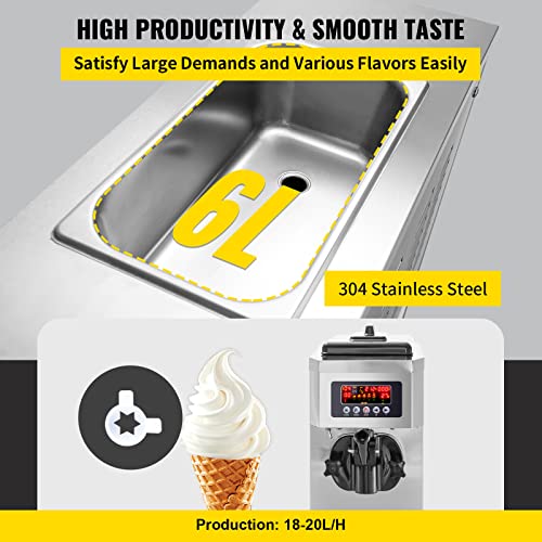 VEVOR Commercial Ice Cream Maker, 10-20L/H Yield, 1000W, White