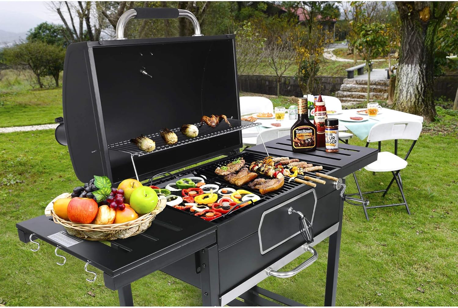 Royal Gourmet CD2030AN 30-Inch Charcoal Grill, Deluxe BBQ Smoker Picnic Camping Patio Backyard Cooking, Black