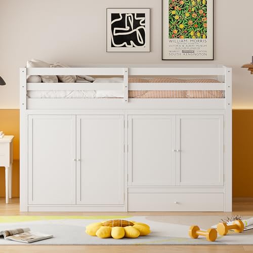 Harper & Bright Designs Twin Size Loft Bed with L-Shaped Desk and Stairs, Solid Wood Loft Bed Frame with Storage Drawers and Bookcase