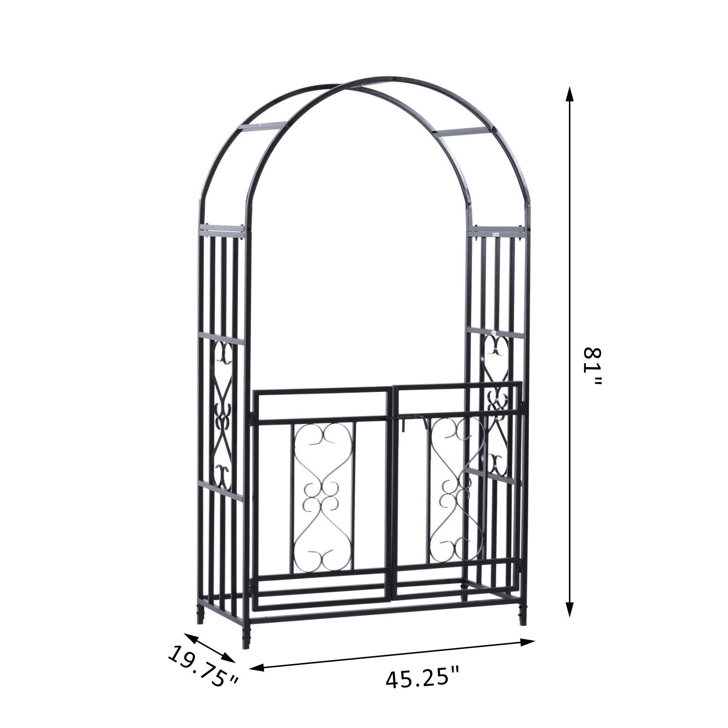 Outsunny Decorative Metal Gated Garden Arch, Black