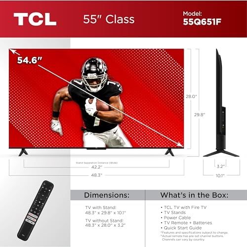 TCL 75-Inch Class Q65 QLED 4K Smart TV with Fire TV (75Q651F, 2024 Model), Dolby Vision, HDR PRO+, Dolby Atmos, Alexa Built-in with Voice Remote