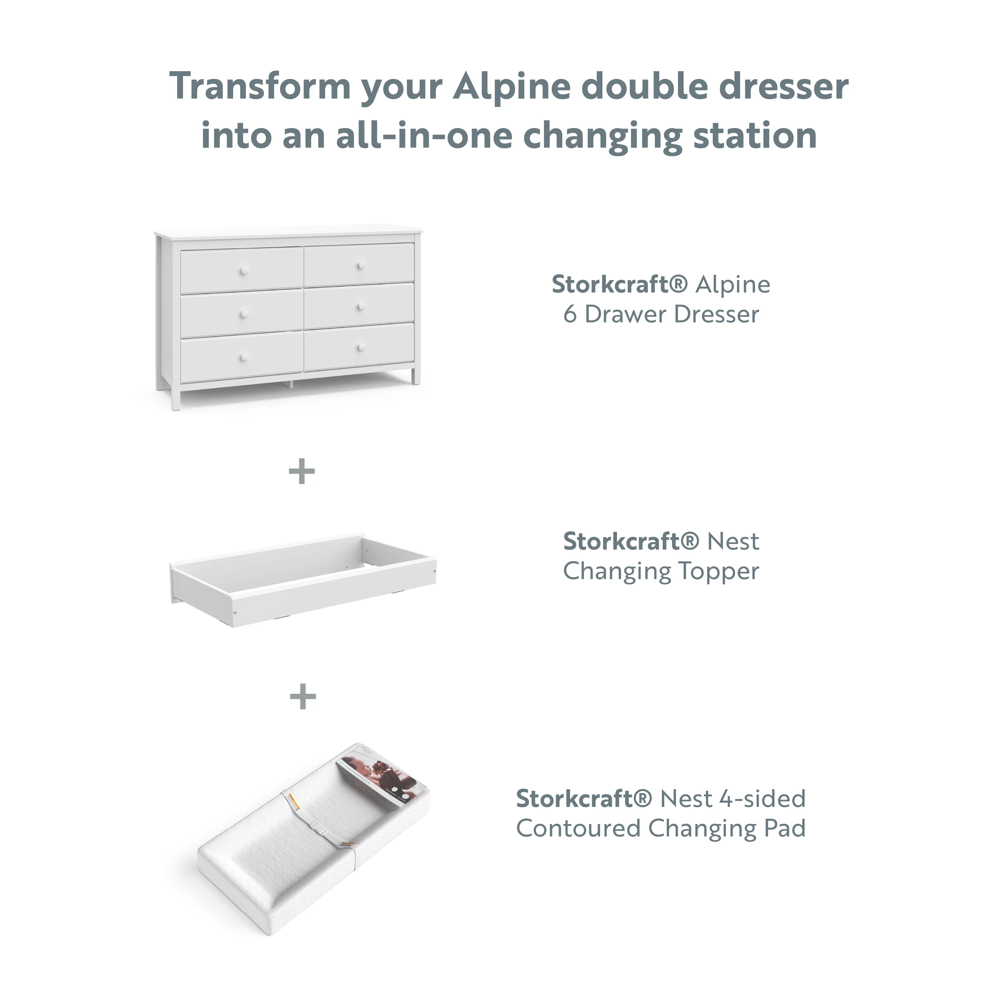 Storkcraft Alpine 6 Drawer Kids Double Dresser, White