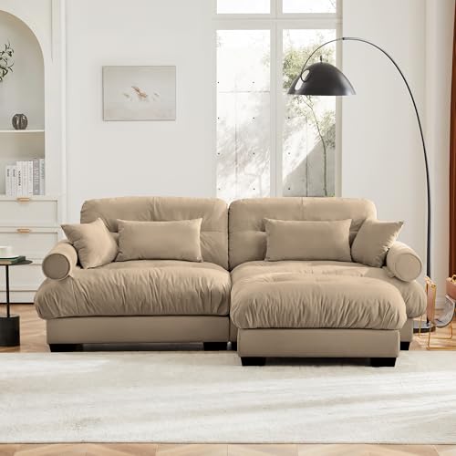 130" Modular Sectional Sofa,Velvet Upholstered Couches for Living Room,3 Seater Green Sofa Couch with Movable Ottoman