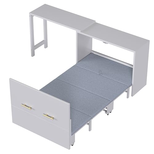 Twin Murphy Bed with Mattresses, Folding Cabinet Bed with Adjustable Position Desk