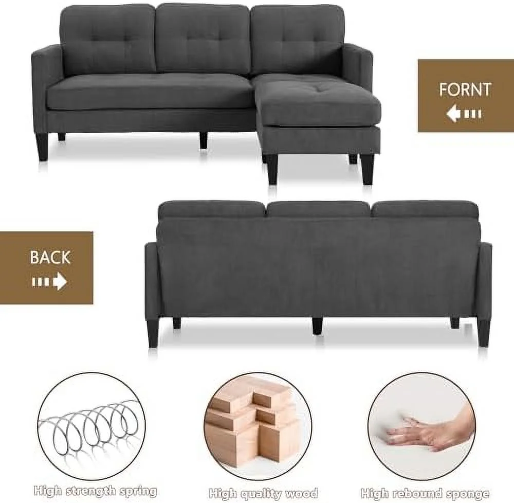 RUNFAYBIU Convertible Sectional Sofa Couch  L Shaped Couch with Reversible Chaise  3-Seat Sofa Sectional for Living Room and Small Space(Grey)